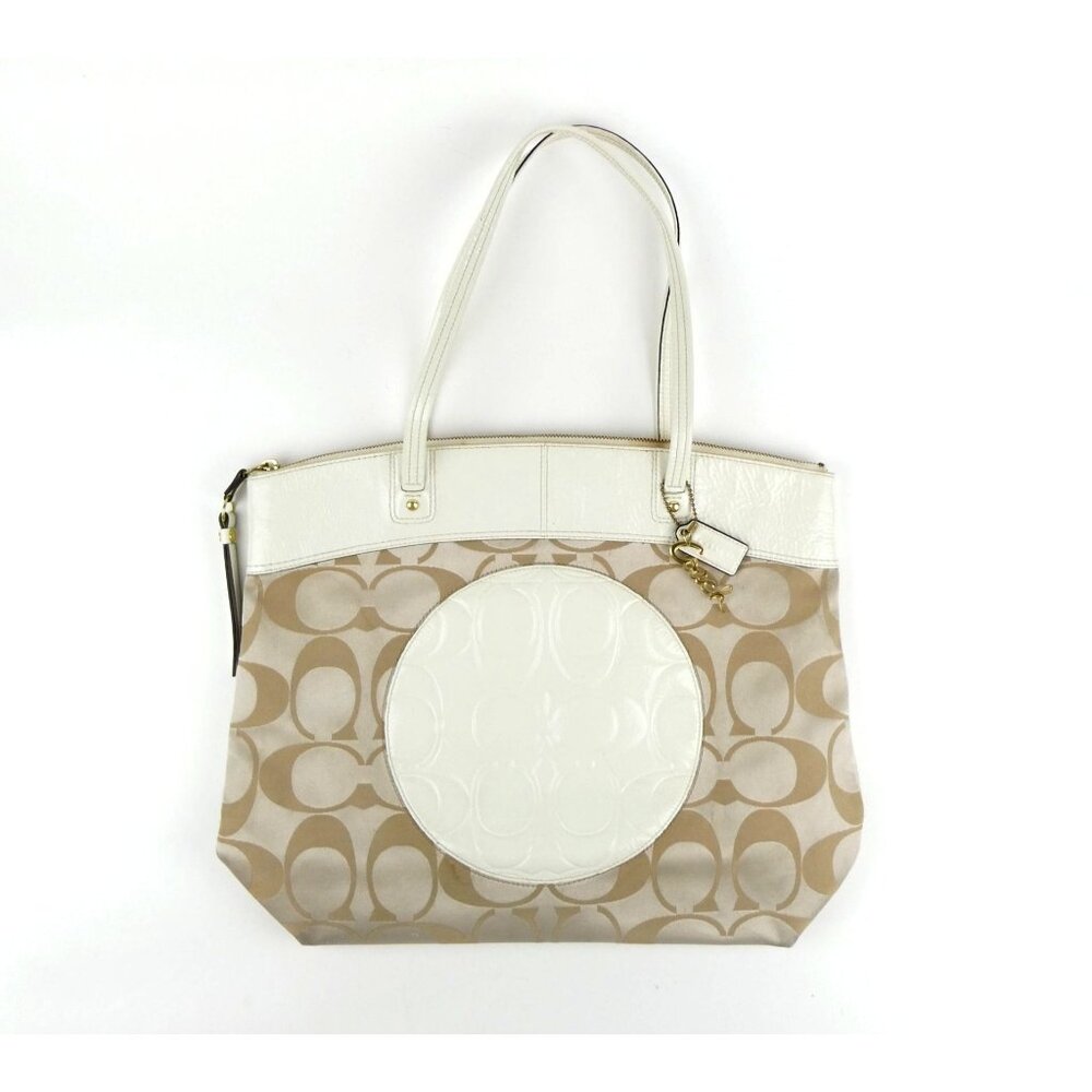 Coach Laura Signature Light‎ Khaki Chalk Shoulder Bag Tote F18335